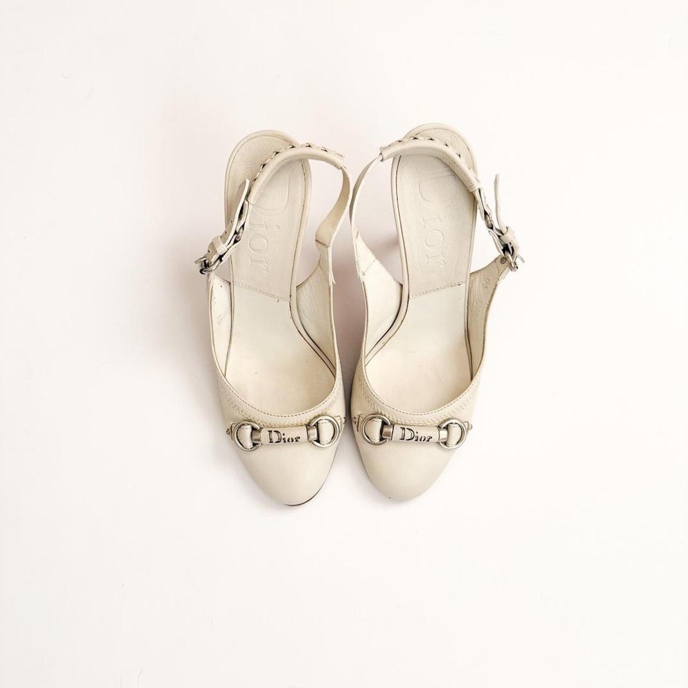 Christian Dior white leather slingback heels charm vintage designer IT 36 US 6